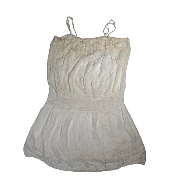 En Ceme Crepe Ruffle Lace Trim Spaghetti Mini A-Line Dress Women's Cream Preppy - Picture 1 of 6